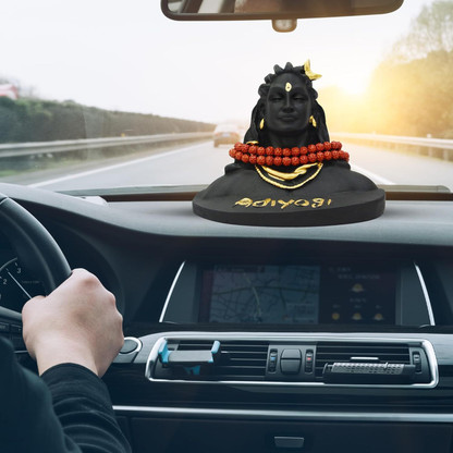 BLADESMITH Lord god Adiyogi Shiva Statue Idol Murti for Car Dashboard with Rudraksh Mala Decorative Showpiece - 11.4 cm