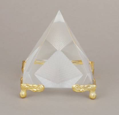 Vastu Shubharambh Crystal Glass Pyramid on Golden Stand for Positive ...