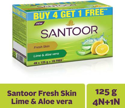Santoor by Wipro Aloe fresh soap with Aloe Vera & Lime  (5 x 125 g)
