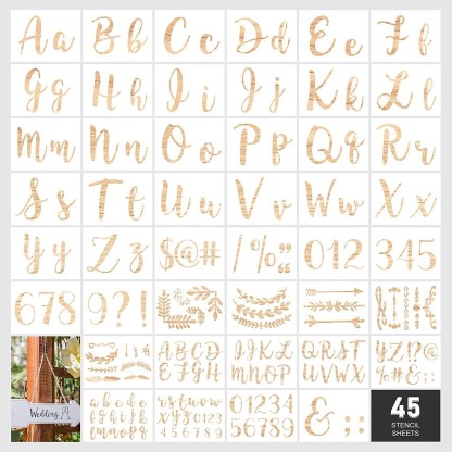 Alphabet Stencils Calligraphy Font Upper and Lowercase Cursive Stencil Letters Templates Reusable Plastic Art DIY Craft with Numbers Signs Set of 40 Pieces Kit Letter Stencils for Painting on Wood 