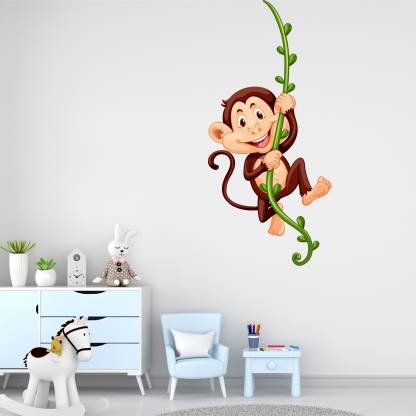 WALLSTICK Monkey Climbing Small Self Adhesive Sticker  (Pack of 1)