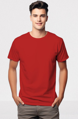 Checks & Squires Solid Men Round Neck Red T-Shirt