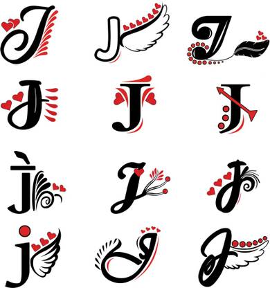Temporary Tattoowala J Name Latter Tattoo Multi Heart Wings For Boys