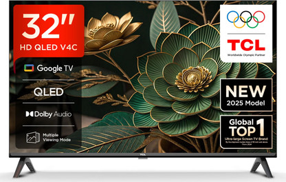 TCL V4C 80.04 cm (32 inch) QLED HD Ready Smart Google TV 2025 Edition with 100% Color Volume Plus | 16W Dolby Audio | Google Assitant | Chromecast built-in | Slim Design