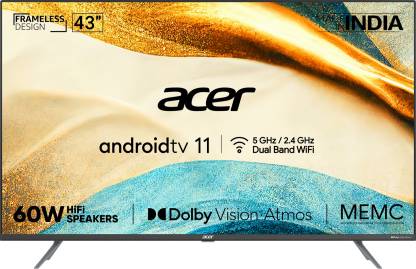 [For HDFC Cards EMI] Acer 109 cm (43 inch) Ultra HD (4K) LED Smart Android TV with Android 11, Dolby Vision-Atmos, 60W HiFi Speakers  (AR43AR2851UDPRO)