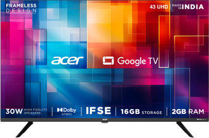 Acer G plus Series 108 CM (43 inch) Ultra HD (4K) LED Smart Google TV with (black) 2024 Model