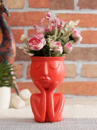TAYHAA Red Coloured Human Figurine Flower Vase Ceramic Vase