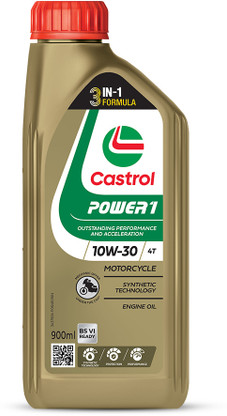 Castrol 10W-30 4T (900ml) POWER1 4T Engine Oil for Bikes with 3in1 Technology BS VI Ready Full-Synthetic Engine Oil