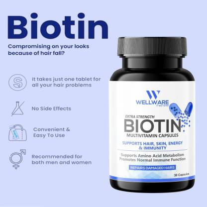 WELLWARE Biotin for Hair Growth and Improve Skin and Nails 1B (30 Capsules)  Price in India - Buy WELLWARE Biotin for Hair Growth and Improve Skin and  Nails 1B (30 Capsules) online