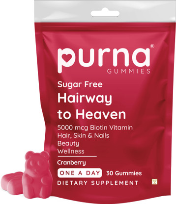 Purna Gummies Sugar Free Biotin Cranberry Flavour Gummy for Hair, Nails, & Skin, 1 daily