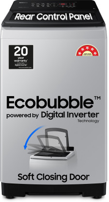 SAMSUNG 8 kg 5 star, Ecobubble, Digital Inverter, Fully Automatic Top Load Washing Machine Grey