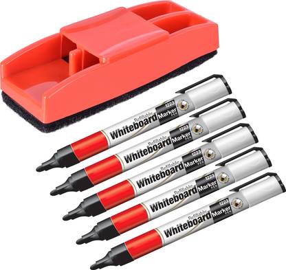 Eduway Non Magnetic Non Magnetic Premium Non Magnetic Plastic White Board Duster With 5 Marker Dusters  (Black)