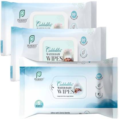 Cuddables 99% Water Baby Wipes – Natural Plant made cloth wipes | 5 Pcs Wipes, Pack of 3  (15 Wipes)