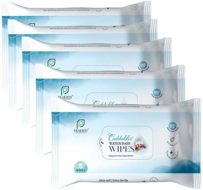 Cuddables 99% Water Baby Wipes – Natural Plant made cloth wipes | 5 Pcs Wipes, Pack of 5  (25 Wipes)