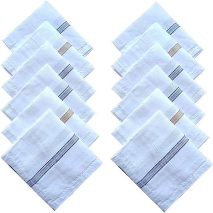 VISHAL_Co Men's Cotton with Luxurious Finish Handkerchief (White) - Pack of 12 For Men ["White"] Handkerchief