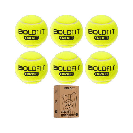 BOLDFIT Cricket Ball Tennis Ball Box Set Pack Green High Bounce Soft Light Weight Combo Cricket Tennis Ball (Standard, Pack of 6, Green)