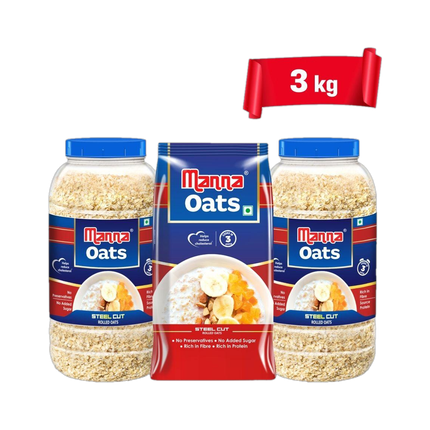 Manna by Manna Oats (2Jar+1Pouch) Gluten Free| High Fibre & Protein | Good for Diabetics Plastic Bottle