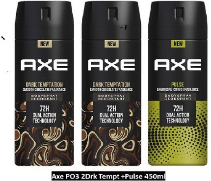 AXE two pack of Dark Temptation 150 ml and one Pulse 150 ml Deodorant (3 Items in the set)