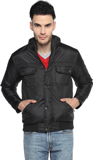 campus sutra men black self design quilted jacket