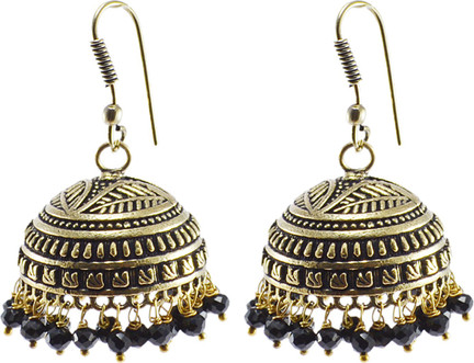 Silvesto India Indian Classical Designed Traditional Vintage Jhumkis With Red Crystal Facetes Beads PG-101480