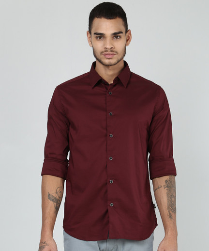 Men Solid Casual Maroon Shirt 