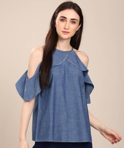 VERO MODA Casual Half Sleeve Embroidered Blue Top - Buy MODA Casual Half Sleeve Embroidered Women Blue Online at Best Prices in India |
