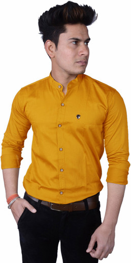 FUBAR Men Solid Party Yellow Shirt 