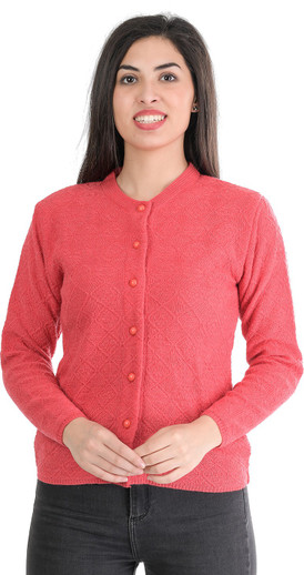 V Neck Casual Women Red Sweater 