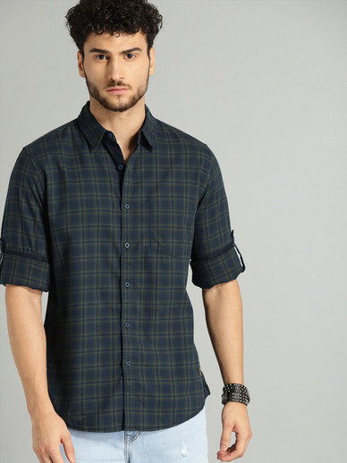 Roadster Men Checkered Casual Dark Blue 