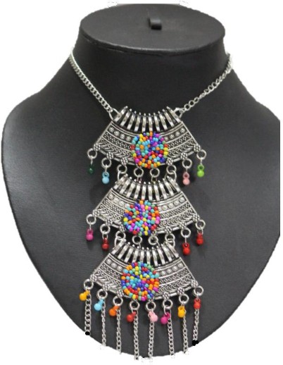 Oreleaa Fashion German Silver Afghani Pendant Necklace with Enamel work Women For Girls and Women