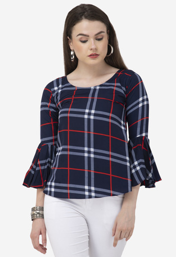DEGE Casual Bell Sleeve Checkered Women 