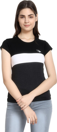 Solid Women Round Neck Black T-Shirt 