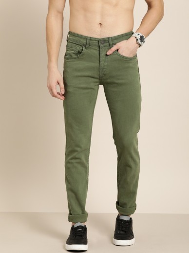 olive green jeans mens slim fit