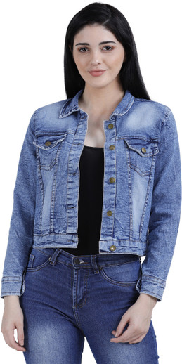 4th Sleeve Solid Women Denim Jacket 