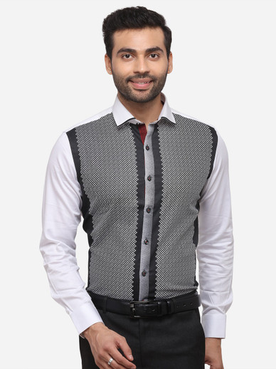 Jade Blue Men Printed Formal White 