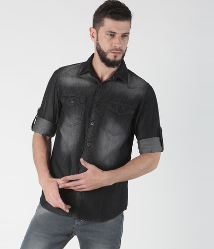 BARE DENIM Men Checkered Casual Black 