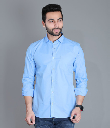 Men Solid Casual Light Blue Shirt 