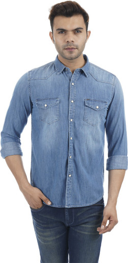Pepe Jeans Men Solid Casual Blue Shirt 