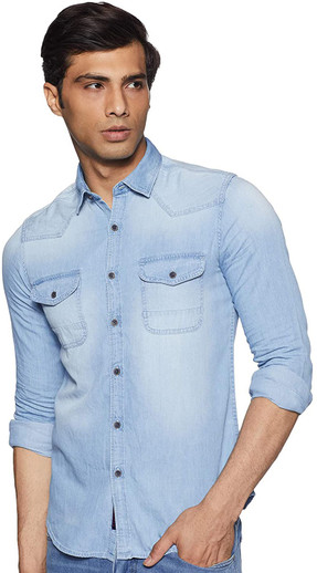 FAST TRAIN Men Solid Casual Light Blue 