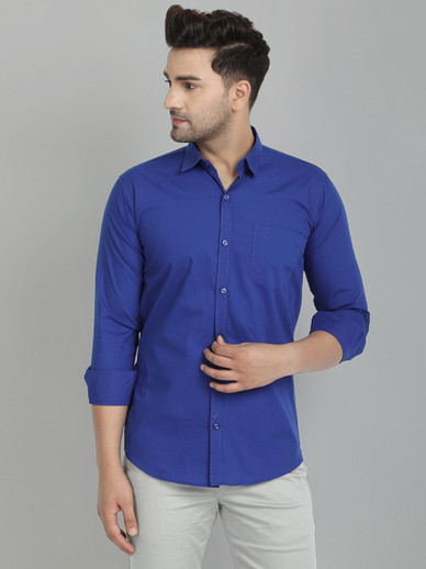 JOHNSTON KH Men Solid Casual Blue Shirt 