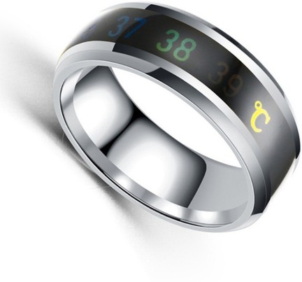 Temperature Monitor Rings Digital Thermometer Body Temperature Sensor Smart Rings Wedding Couple Lovers Rings Suitable Size Titanium Steel Wave Rings-black-13# 