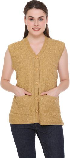 V Neck Casual Women Beige Sweater 