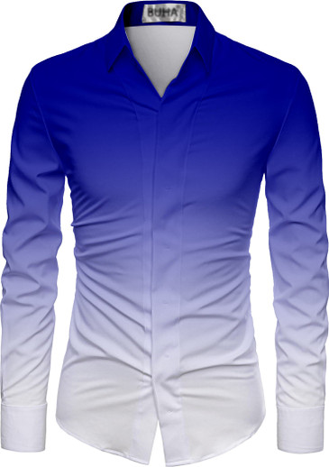 blue cotton color block casual shirt
