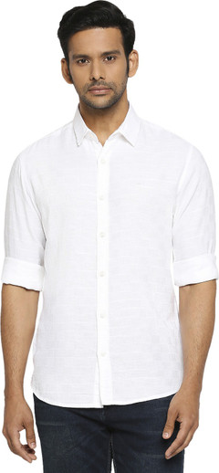 MUFTI Men Solid Casual White Shirt 