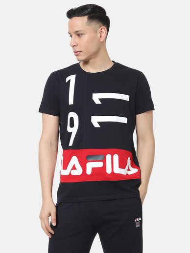 FILA Solid Men Round Neck Black T-Shirt 