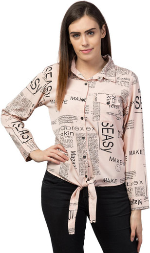 Women Printed Casual White Shirt 