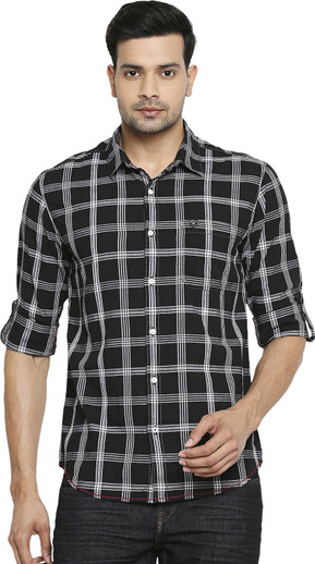 aime Men Checkered Casual Black, Grey 