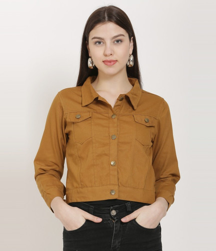 Sleeve Solid Women Denim Jacket 