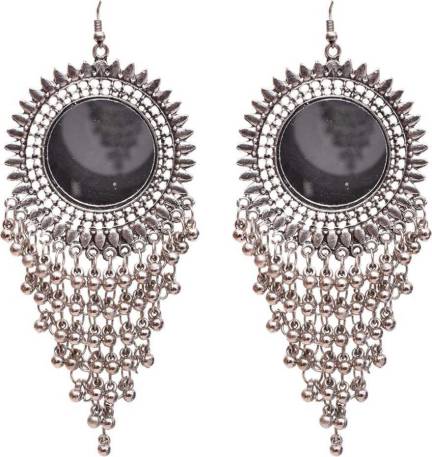 Oxidized Silver Oval Mirror Dangler Earrings for Women & Girls By Gahnemall 