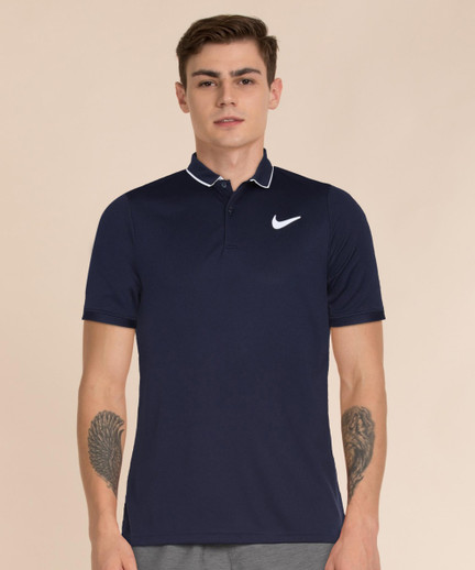 NIKE Solid Men Polo Neck Black T-Shirt 